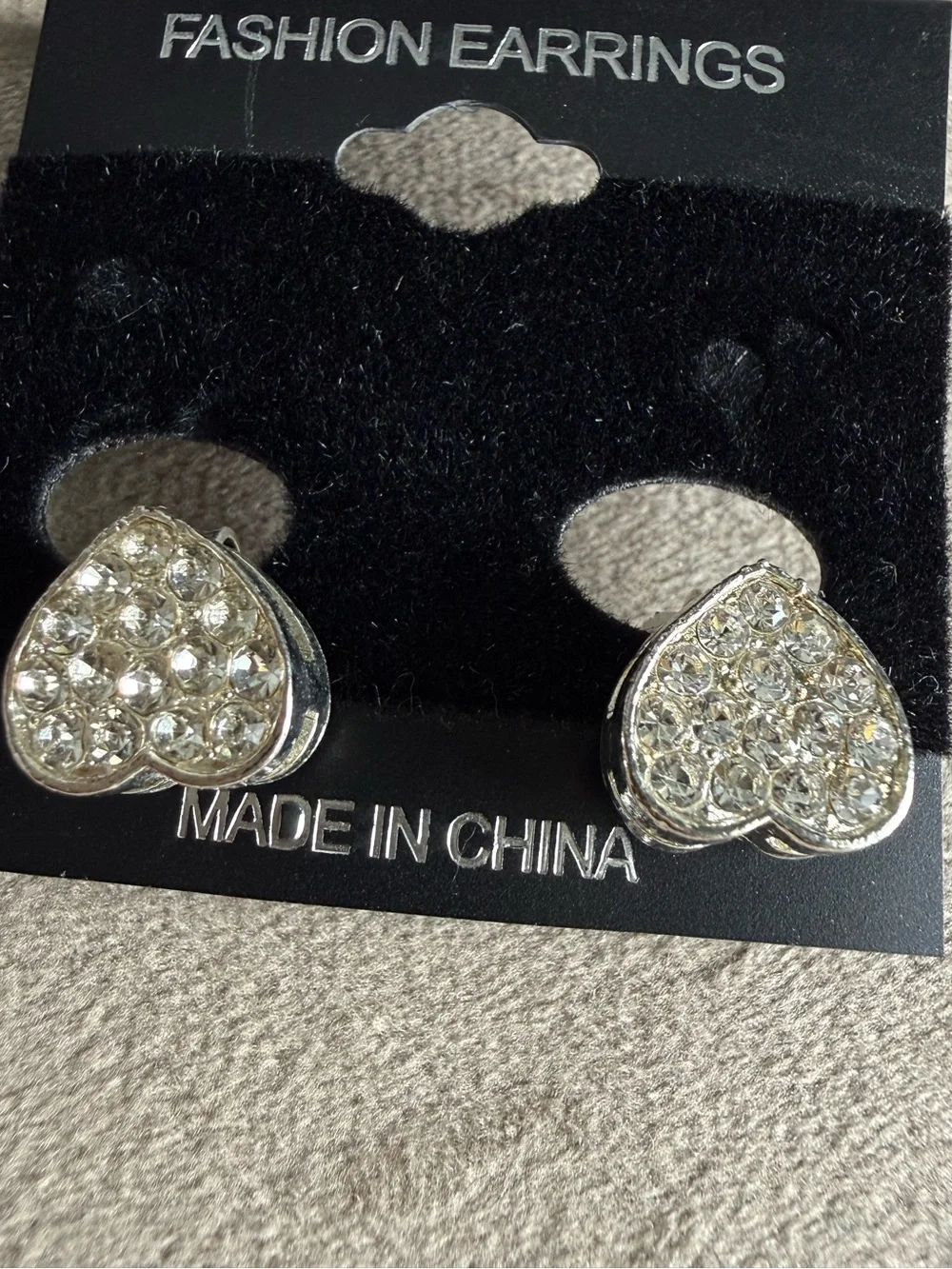 Crystal Pave Heart Stud Earrings — Silver Tone